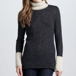 Tory Burch Navy Cream Alpaca Wool Blend Sweater Knit Cuffs Collar Size M